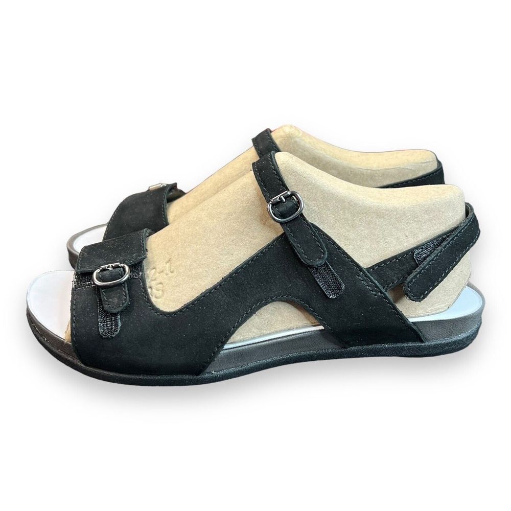 Dansko Black and Cream Adjustable Suede Sandals
